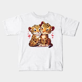 Valentine Cartoon Jaguar Couple Kids T-Shirt